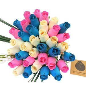 3 Dozen Gender Reveal Wooden Rose Flower Bouquet. The Original Wooden Rose